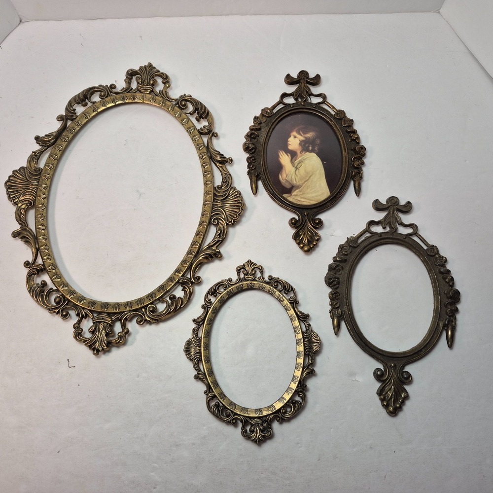 Lot Of 4 Vintage Made In Italy Brass Colored Metal Picture Frames Ornate